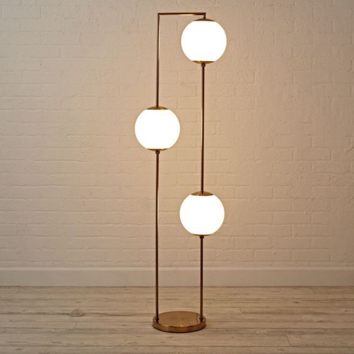 Midcentury Brass & 3 Glowing Opaline Glass Orbs Floor Lamp - Etsy