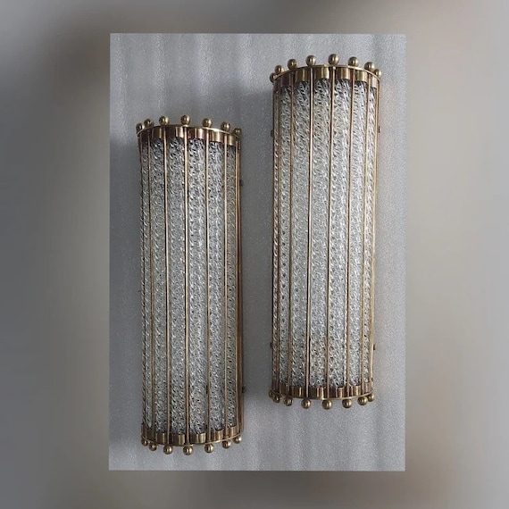 Ribbed twisted Glass Rod Ship Light Antique Pair Vintage Art deco light Old Lamp Wall Sconces Fixture Brass lamp for home living room