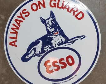 Esso Always on guard Vintage Porcelain  enamel Advertising Enamel Sign board gas oil