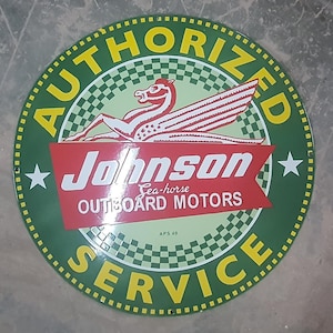 Vintage porcelain enamel Johnson Outboard Motors 30 inch double sided advertising sign board