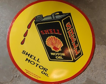 Vintage porcelain enamel Shel Motor Oil 30 inch single sided  advertising sign board