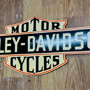 Vintage porcelain enamel Harley Davidson Motor Cycle 29x11 inch single sided advertising sign board