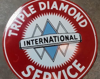 Vintage porcelain enamel Triple Diamond Service 30 inch single sided advertising sign board