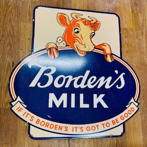 Vintage porcelain enamel Borden&#39;s Milk 30x30 inch single sided advertising sign board