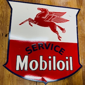 Vintage porcelain enamel Service Mobiloil 30x30 inch single sided advertising sign board