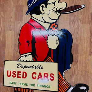 Vintage porcelain enamel Dependable Used Car 30 inch single sided advertising sign board