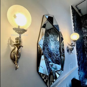 Pair Of Antique Vintage Old Art Nouveau chrome polish  Brass Mermaid Wall Sconces Fixture Light Lamp