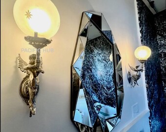 Pair Of Antique Vintage Old Art Nouveau chrome polish  Brass Mermaid Wall Sconces Fixture Light Lamp