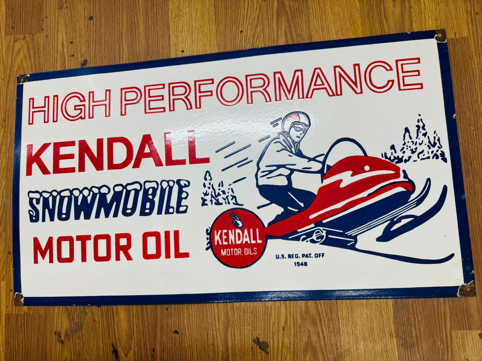 Vintage Porcelain Enamel Kendall Motor Oil 36x18 Inch Single Sided