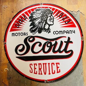 Vintage porcelain enamel Scout Service 30 inch double sided advertising sign board