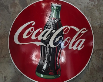 Vintage porcelain enamel Coca Cola 30 inch single sided advertising sign board