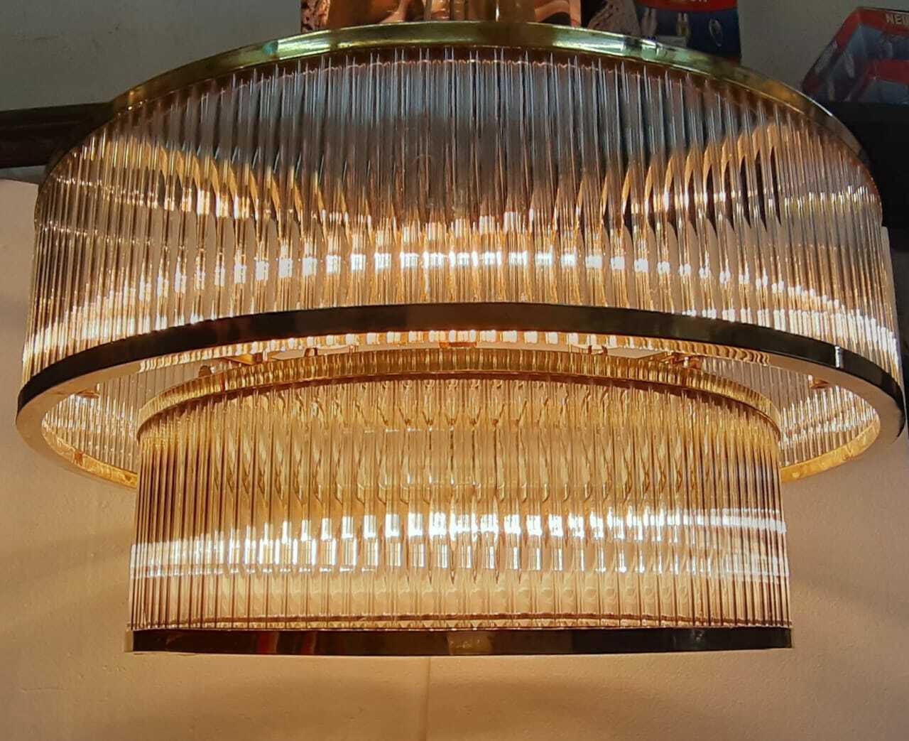 Vintage Art Deco Brass & Glass Rod Ceiling Fixture 8 Light Ship ...