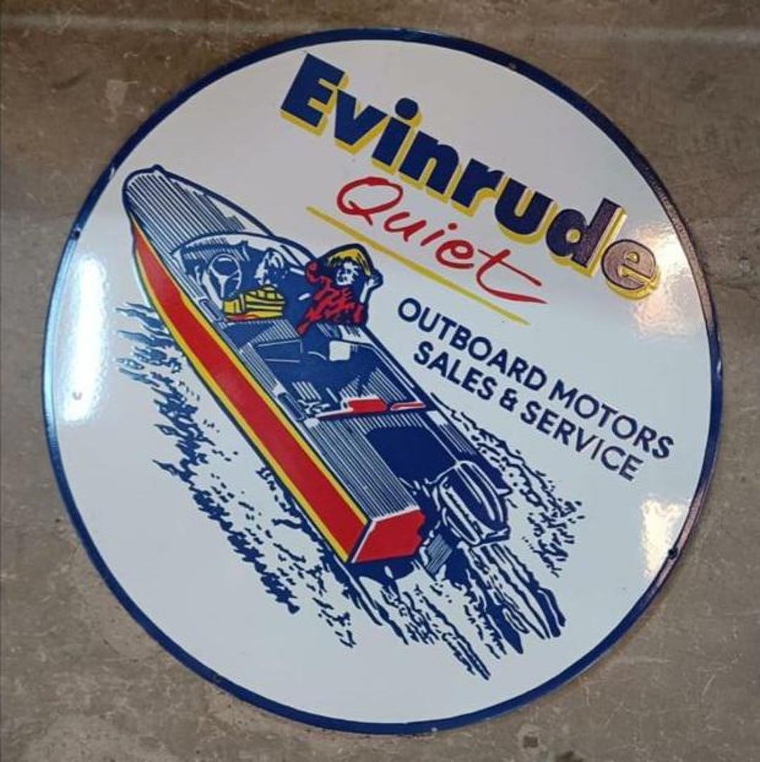 Vintage Porcelain Enamel Evinrude 30 Inch Single Sided Advertising Sign ...