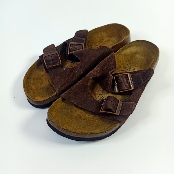 Birkenstock BETULA ARIZONA Brown Suede Strap Summer Sandal Sz 38 Narrow