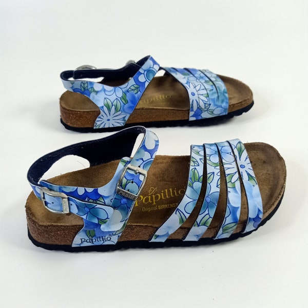 Birkenstock Papillio Blue Floral Strap Women Summer Sandal Sz 37 L6M4 240mm Narrow Width