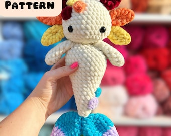 PATTERN ONLY Rainbow Axolotl Mermaid Crochet Amigurumi Pattern English Pattern US Terminology, Plushie Toy Axolotl, Pattern Amigurumi