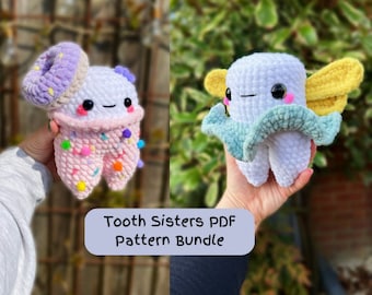 PATTERN BUNDLE PDF Tooth Sisters Sweet Tooth and Tooth Fairy Crochet Amigurumi Patterns Plushie Cute Toy in English American Terminology