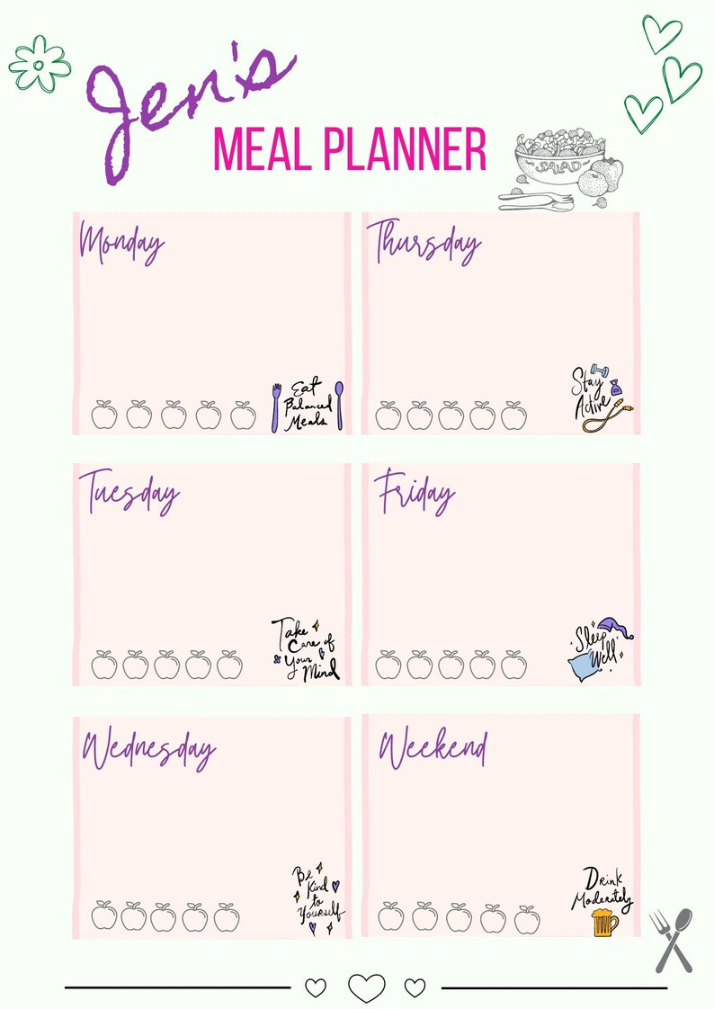 Weekly Meal Planner Printable Food Planner Canva Menu Template With ...