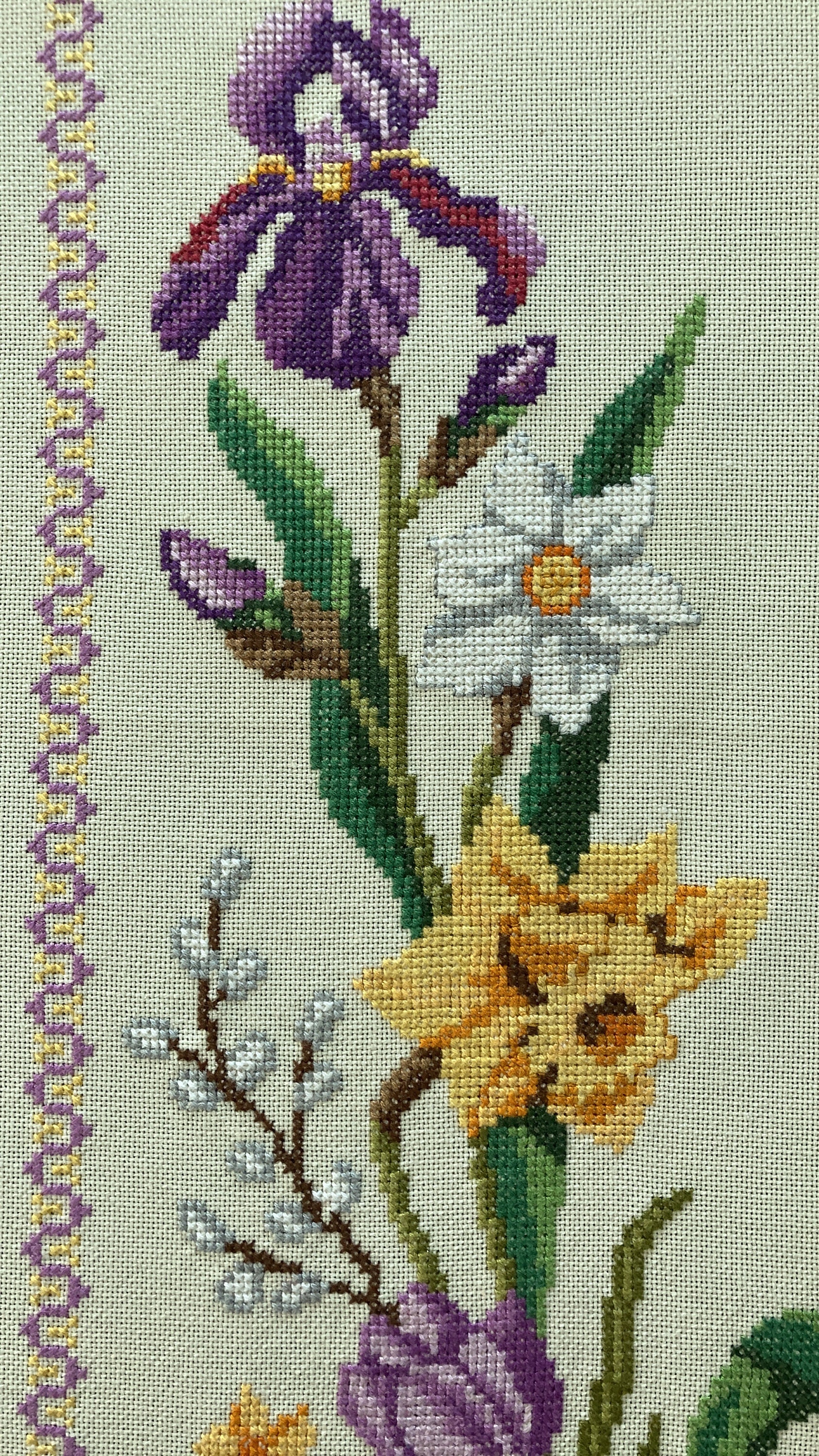 Cross Stitch Handmade Wall Hanging Wall Decor Vintage Floral Hand
