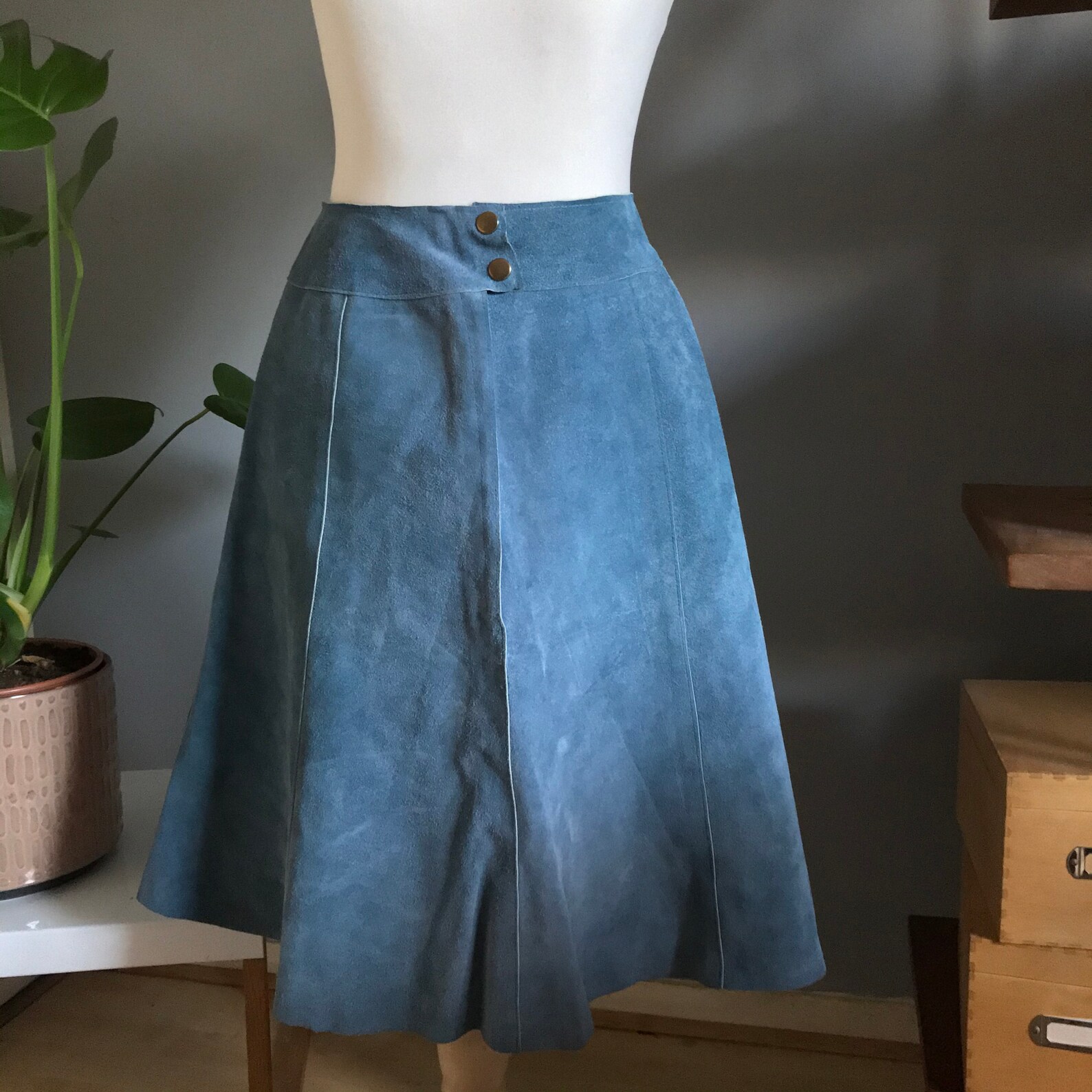 True vintage handmade 1970s blue suede skirt suit | Etsy