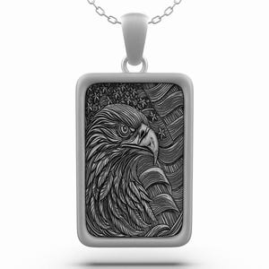Sterling Silver American Flag Eagle Pendant - Patriotic Jewelry Gift