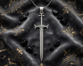 Sterling Silver Templar Sword Necklace: Crusader Knight Pendant