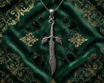 Sterling Silver Sword Pendant Necklace: Fantasy Leaf Blade Amulet