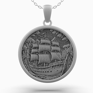 Sterling Silver Sailing Ship Necklace: Nautical Adventure Pendant