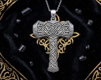 Sterling Silver Viking Hammer Necklace: Norse Mjolnir Pendant