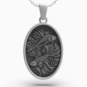 Betta Fish Pendant | Silver Animal Necklace | Fighting Fish Jewelry | Artistic Nature Gift for Him & Her
