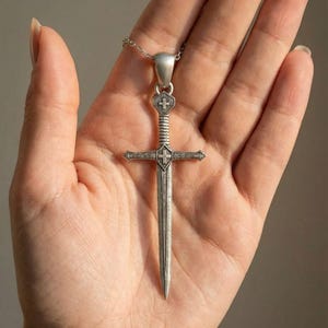 Sterling Silver Crusader Sword Cross Necklace Christian Knight Pendant Medieval Faith Gift Unisex image 4