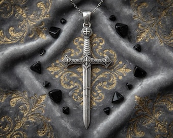 Sterling Silver Templar Sword Necklace: Crusader Knight Pendant