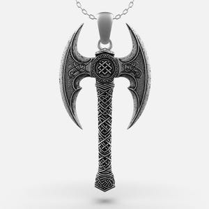 Viking Double Blade Axe Necklace – Silver Warrior Pendant – Norse Power Amulet – Unisex Mythic Jewelry