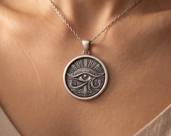 Silver Eye of Horus Necklace – Egyptian Protection Symbol Pendant for Men and Women