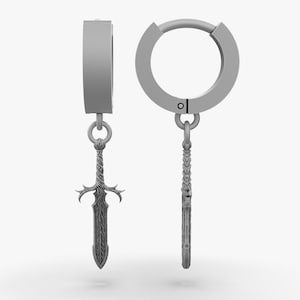 Sterling Silver Sword Hoop Earrings: Gothic Warrior Jewelry