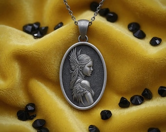 Viking Valkyrie Pendant in Sterling Silver – Norse Winged Goddess Necklace for Men and Women