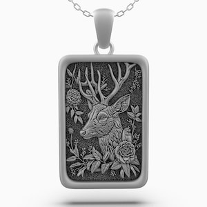 Deer Pendant – Nature Inspired Silver Necklace – Stag Jewelry – Forest Animal Necklace – Botanical Wildlife Charm Gift