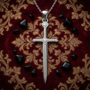 Sterling Silver Crusader Sword Cross Necklace Christian Knight Pendant Medieval Faith Gift Unisex Silver Polished