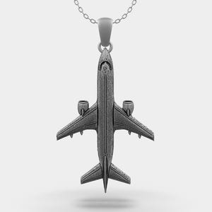 Airplane Pendant Necklace • Sterling Silver Jet Jewelry • Pilot Gift Amulet • Oxidized Silver Unisex Travel Necklace