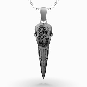Sterling Silver Raven Skull Pendant Necklace: Gothic Crow Jewelry