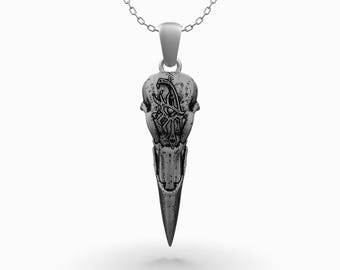 Ciondolo A Forma Di Teschio Di Corvo In Argento 925 Fatto A Mano - Foto 6