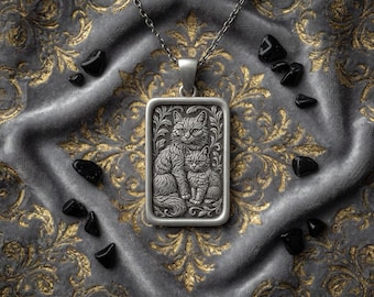 Kattälskarehalsband – Sterlingsilver kattfamiljhänge – Djursmycken, present till män och kvinnor