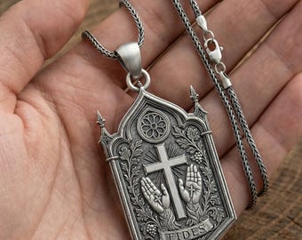 Faith Cross Silver Pendant Necklace – Sterling Silver Religious Jewelry for Men and Women