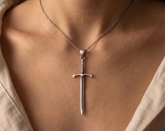 Sterling Silver Longsword Pendant Necklace - Medieval Warrior Jewelry