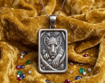 Löwenjunges Anhänger Halskette Symbol der Stärke Mut Schutz Geschenk Unisex