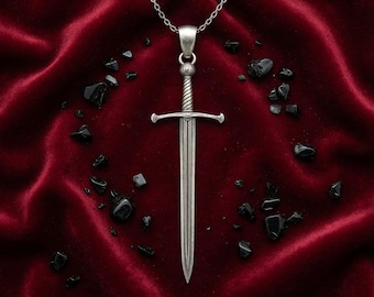 Classic Medieval Sword Pendant Necklace, Double Edged Longsword Amulet, Warrior Fantasy Jewelry Sterling Silver