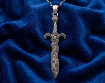 Ornate Sterling Silver Sword Pendant Necklace – Fantasy Jewelry