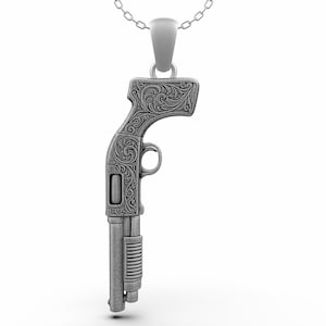 Sterling Silver Pump-Action Shotgun Pendant Necklace – Detailed Firearm Jewelry for Men and Women, Western Hunting Style Gift