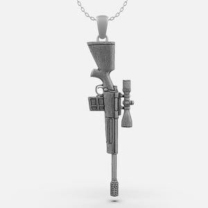 Silver Sniper Rifle Pendant – Detailed Rifle Necklace for Men & Women, Military and Hunter Style Jewelry