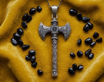 Sterling Silver Viking Battle Axe Necklace - Norse Warrior Amulet